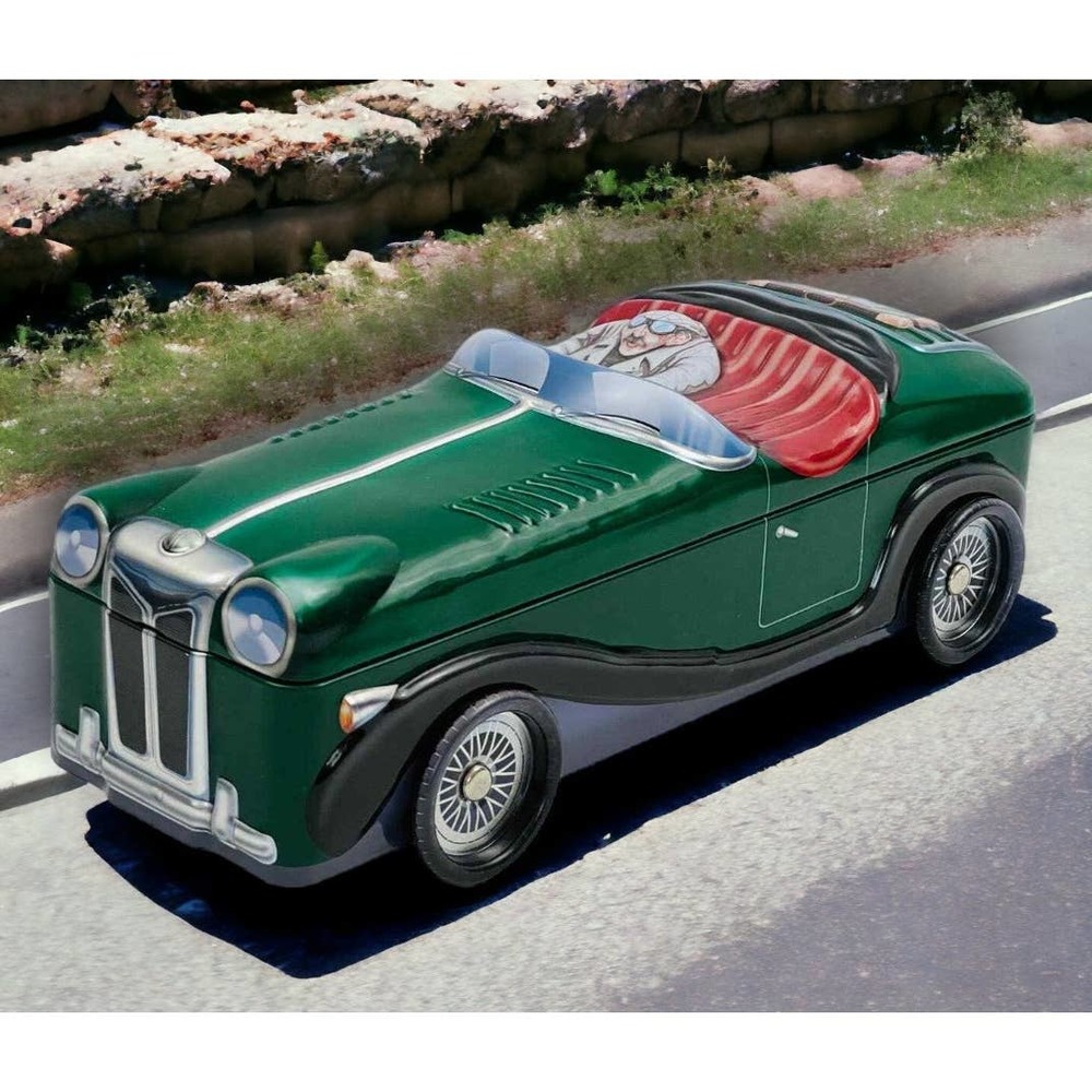 The Silver Crane Designs Vintage Style Automobile Tin Car w Spinning Tires 11" L